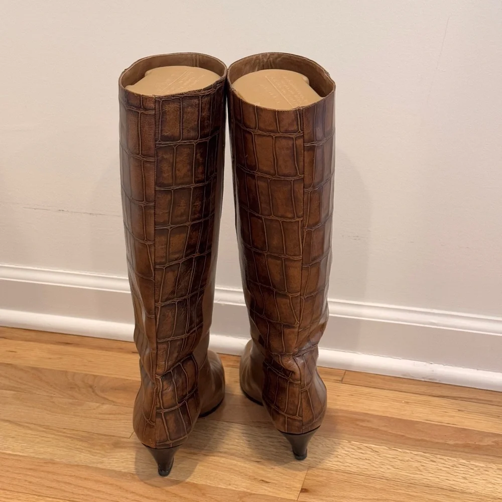 Vintage‎ Giuliano ai Firenze Tall Boots Brown Leather Croc Print Size 8M